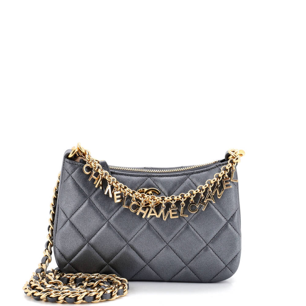 Chanel Small Logo Letters Top Handle Chain Crossbody Bag Quilted Lambskin